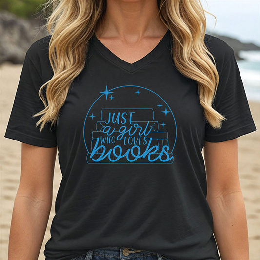 JUST A GIRL WHO LOVES BOOK (V-NECK)