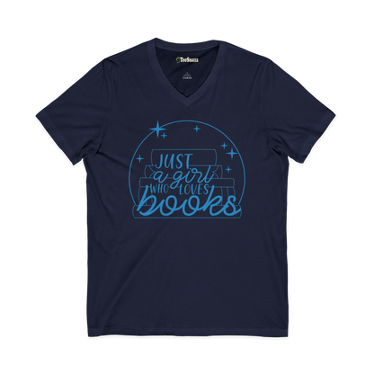 JUST A GIRL WHO LOVES BOOK (V-NECK)